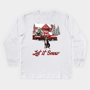 Greyhound Let It Snow Tree Farm Red Truck Christmas Kids Long Sleeve T-Shirt